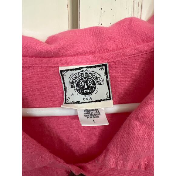 Tom Tom TomTom size large salmon color linen button down top - Picture 2 of 4